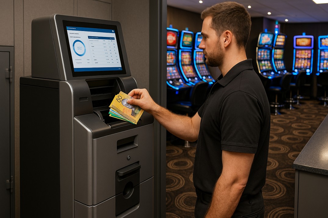 Cash recycler machine used in an Australian licensed club gaming venue for secure cash management and float dispensing