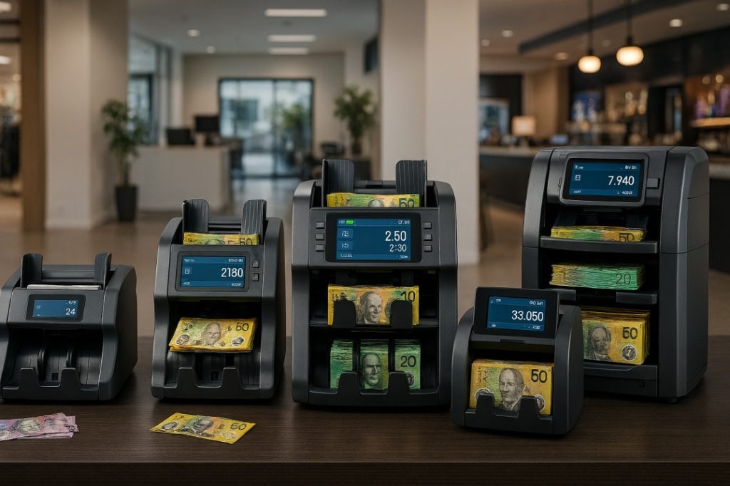 Business owner choosing the best notes counting machine for cash handling operations