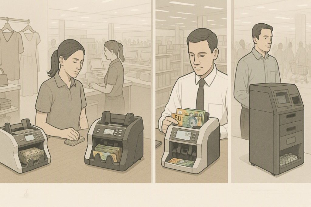 Comparison of money counting machine solutions for small retail stores, multi-till operations, value counting, and automated cash recycling.