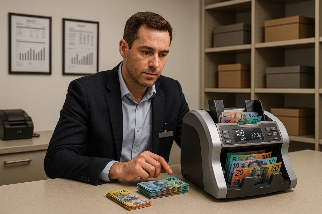 Modern Australian retail store using a professional money counting machine for fast and accurate cash reconciliation