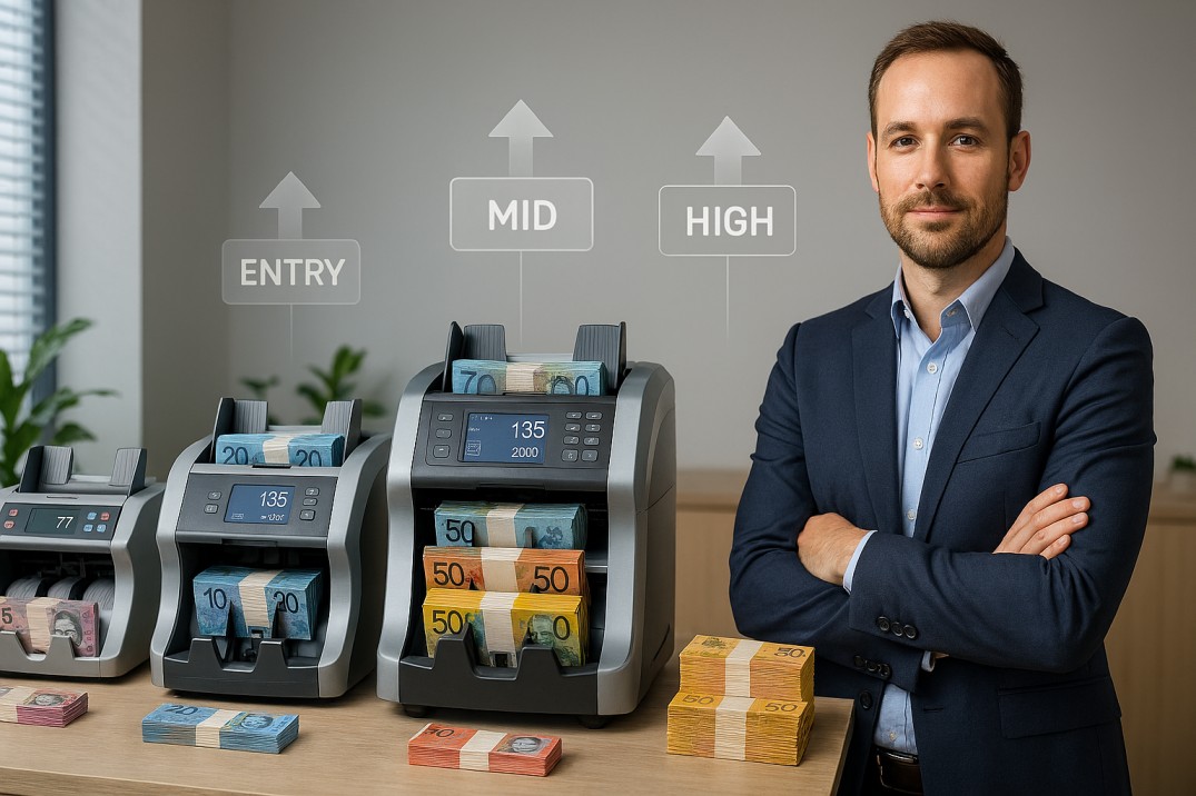 Professional money counting machines in Australia showing different price tiers and business use cases in 2026