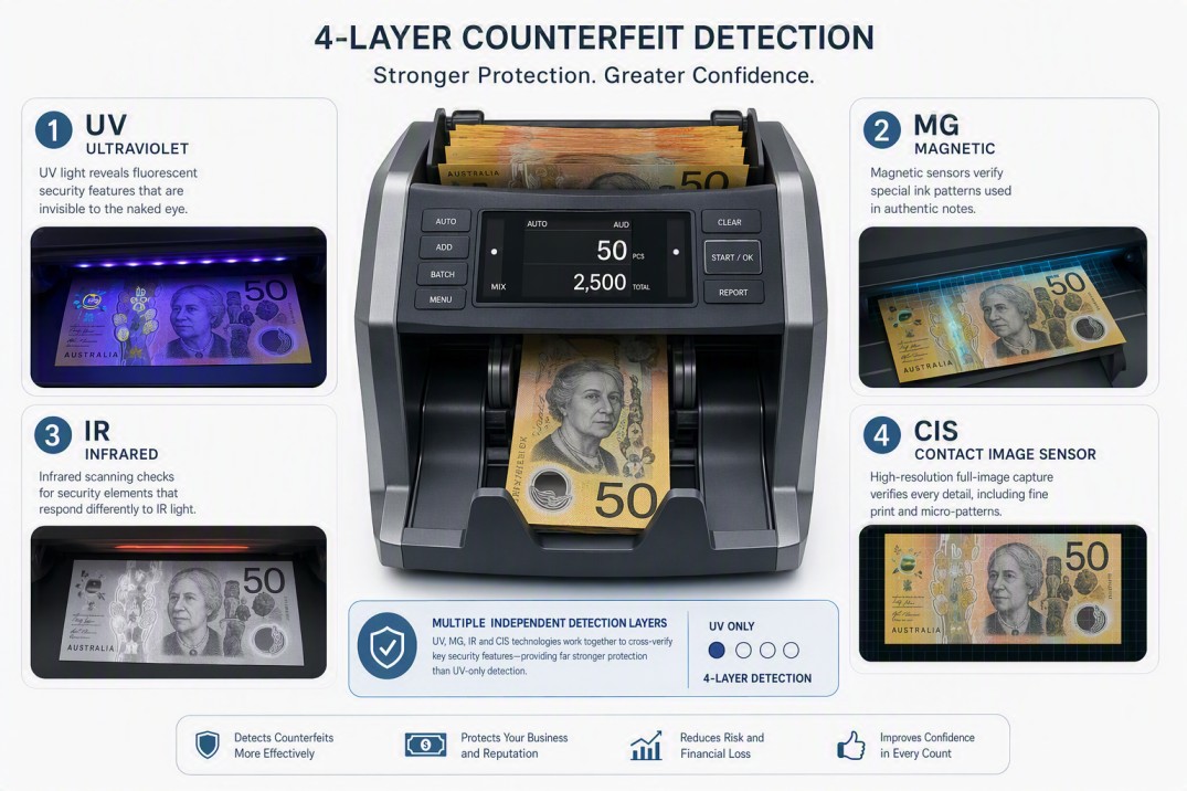 UV MG IR CIS Cash Counting Machine Detection